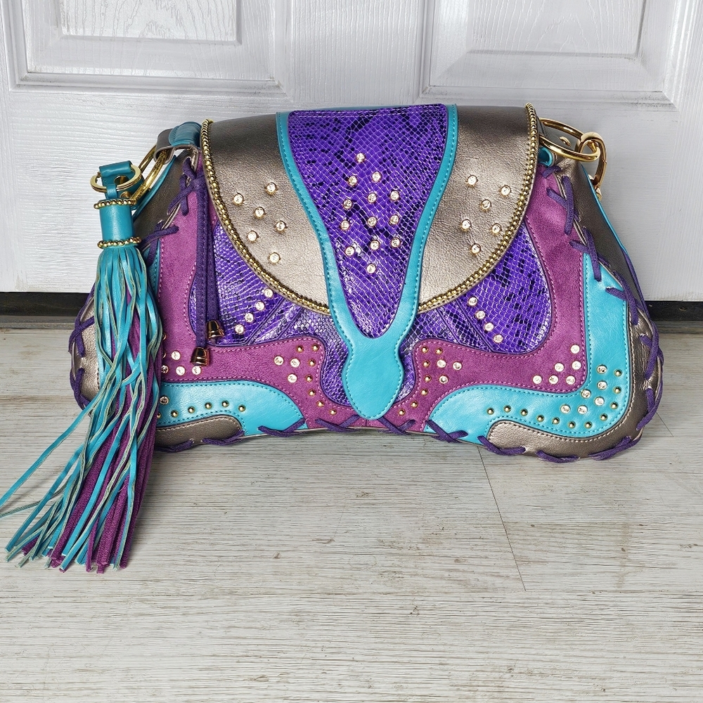 Hot In Hollywood Purple Gunmetal Guitar Purse